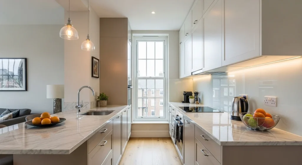 Modern small kitchen with smart layout and space-saving design.