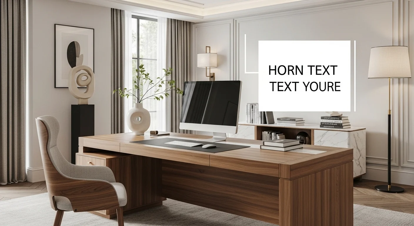 Luxury wooden computer desk ideas for a stylish home office with modern decor, warm lighting, and elegant workspace setup